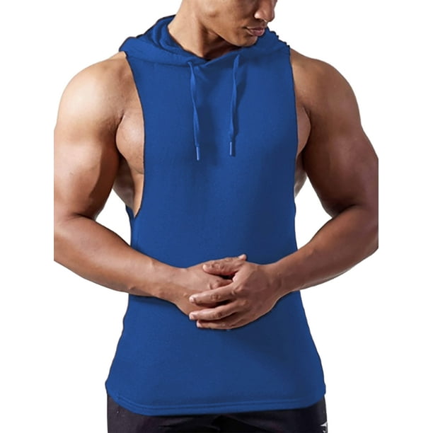 Men Muscle Sleeveless Hoodie Tank Top Bodybuilding Gym Workout Vest T-Shirt UK